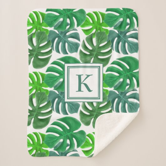 Modern Palm Leaves Monogram Sherpa Deken (Voorkant)