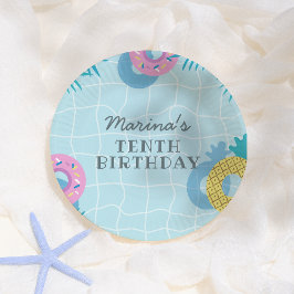 Modern Palm Leaves & Pineapple Pool Party Birthday Papieren Bordje