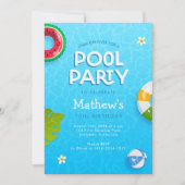 Modern Palm Leaves Summer Pool Party Uitnodiging (Voorkant)