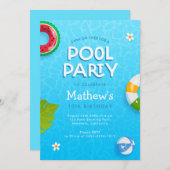 Modern Palm Leaves Summer Pool Party Uitnodiging (Voorkant / Achterkant)