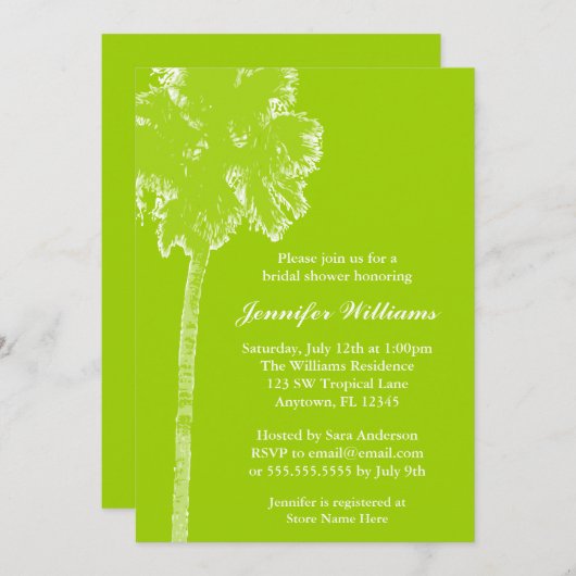 Modern Palm Tree Lime Green Vrijgezellenfeest Kaart (Voorkant / Achterkant)