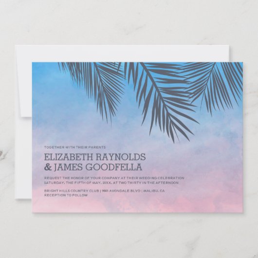 Modern Palm Tree Wedding Invitations Kaart (Voorkant)