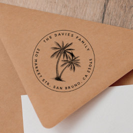 Modern Palm Trees Familienaam Ronde Adres Rubberstempel