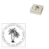 Modern Palm Trees Familienaam Ronde Adres Rubberstempel (Gestempeld)