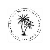 Modern Palm Trees Familienaam Ronde Adres Rubberstempel (Afrduk)