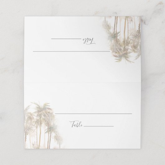 Modern Palm Trees Waterverf Wedding Place Card Plaatskaartje (Buitenkant ongevouwen)