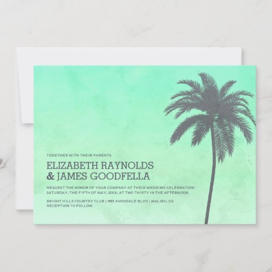 Modern Palm Trees Wedding Invitations Kaart (Voorkant)