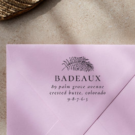 Modern palmblad- en familieadres retouradres rubberstempel