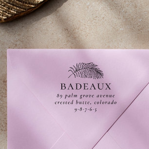 Modern palmblad- en familieadres retouradres rubberstempel