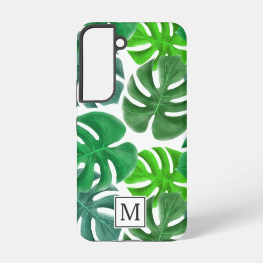 Modern palmblad patroon monogram samsung galaxy hoesje (Achterkant)