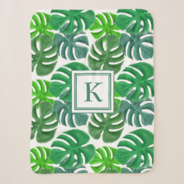 Modern palmbladerenmonogram sherpa deken