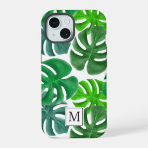 Modern palmbomenblad patroon monogram iPhone 15 case