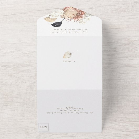 Modern Pampas Boho Floral Tropical Woding All In One Uitnodiging (Buitenkant)