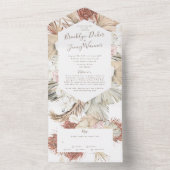 Modern Pampas Boho Floral Tropical Woding All In One Uitnodiging (Binnen)