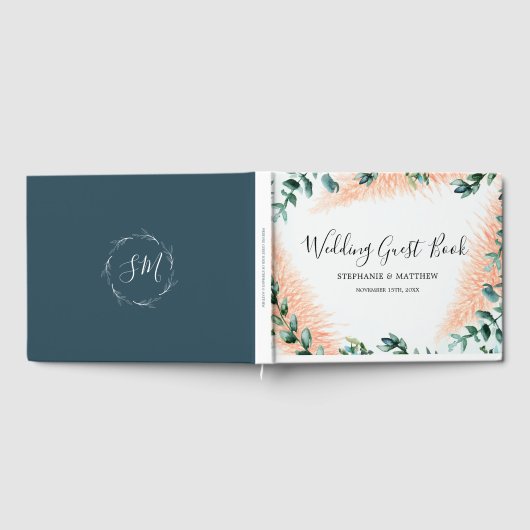 Modern Pampas Foliage Groen Waterverf Bruiloft Gastenboek (Volledig)