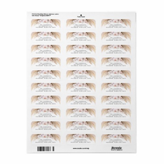 modern pampas gras orchid bohemian label (Full Sheet)