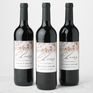 modern pampas gras orchid bohemian label wijn etiket