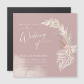 Modern Pampas Grass Blush Roos Boho Floral Magnetische Uitnodiging (Voorkant / Achterkant)