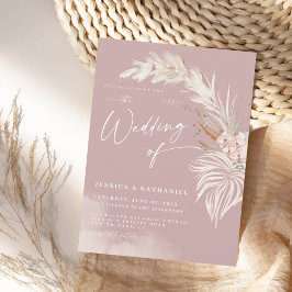 Modern Pampas Grass Blush Roos Floral Boho Wedding Kaart