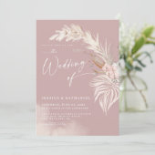 Modern Pampas Grass Blush Roos Floral Boho Wedding Kaart (Staand voorkant)