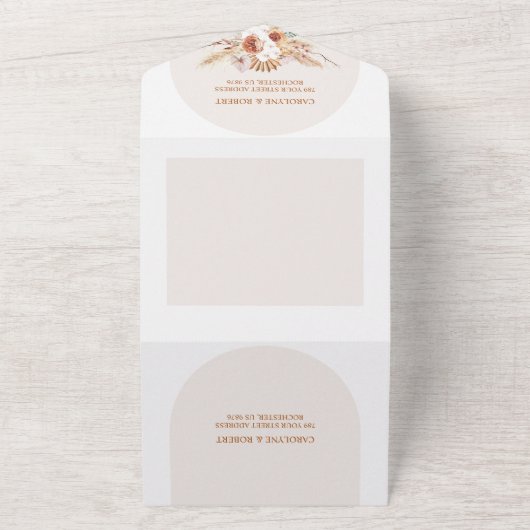 Modern Pampas Grass Bohemian Terracotta All In One Uitnodiging (Buitenkant)