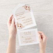 Modern Pampas Grass Bohemian Terracotta All In One Uitnodiging (Afscheurbaar)