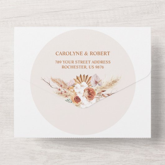 Modern Pampas Grass Bohemian Terracotta All In One Uitnodiging (Achterkant)