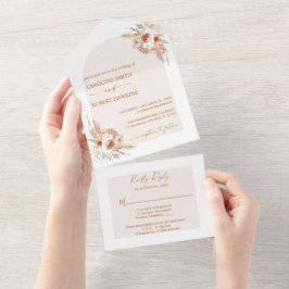 Modern Pampas Grass Bohemian Terracotta All In One Uitnodiging