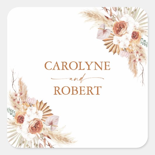 Modern Pampas Grass Boheo Terracotta Wedding Vierkante Sticker (Voorkant)