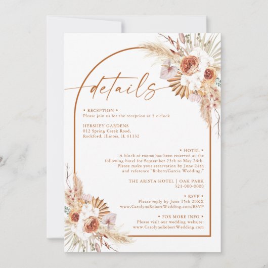 Modern Pampas Grass Boho Terracotta Details Kaart (Voorkant)