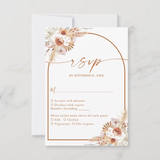 Modern Pampas Grass Boho Terracotta Wedding RSVP Kaartje (Voorkant)