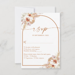 Modern Pampas Grass Boho Terracotta Wedding RSVP Kaartje