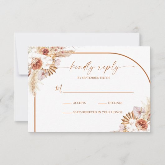 Modern Pampas Grass Boho Terracotta Wedding RSVP Kaartje (Voorkant)