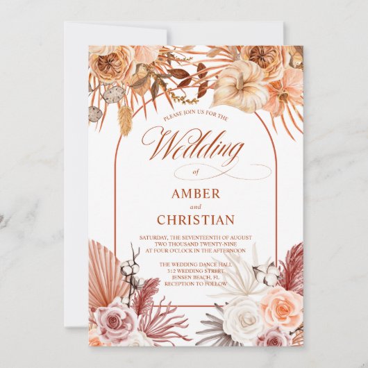 Modern Pampas grass Floral Terracotta Wedding Invi Kaart (Voorkant)