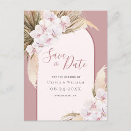 Modern Pampas Grass Floral Tropical Dusty Roos Aankondigingskaart