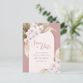 Modern Pampas Grass Floral Tropical Dusty Roos Aankondigingskaart (Staand voorkant)