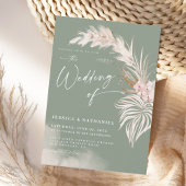 Modern Pampas Grass Green Floral Boho Wedding Kaart