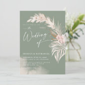 Modern Pampas Grass Green Floral Boho Wedding Kaart (Staand voorkant)