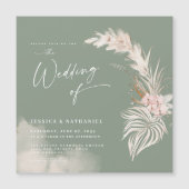 Modern Pampas Grass Sage Green Boho Floral Magnetische Uitnodiging (Voorkant)