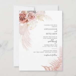 Modern Pampas Grass Script Dried Palms Wedding Kaart
