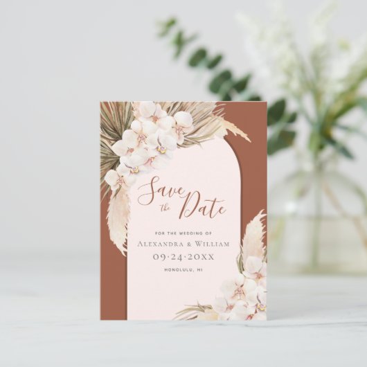 Modern Pampas Grass Terracotta Save the Date Aankondigingskaart (Staand voorkant)