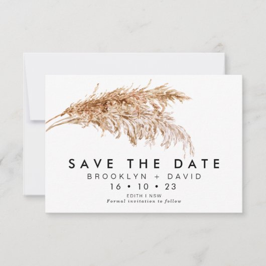 Modern Pampas Grass Wedding Save the Date Card Kaart (Voorkant)