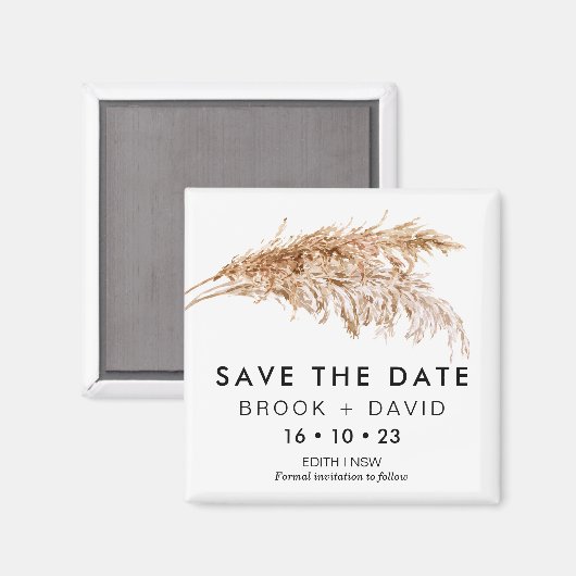 Modern Pampas grass Wedding Save the Date Magnet (Voorkant / Achterkant)