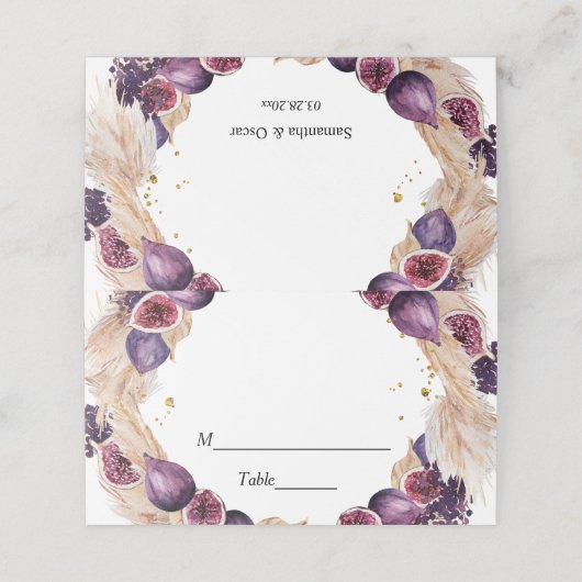 Modern Pampas & Paarse Figs Beauty Lijst Plaatskaartje (Buitenkant ongevouwen)