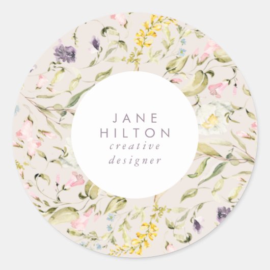 Modern Pampas Spring Wildbloemen Floral Cream Ronde Sticker (Voorkant)