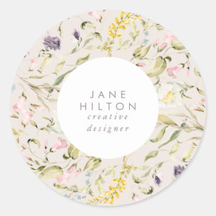 Modern Pampas Spring Wildbloemen Floral Cream Ronde Sticker