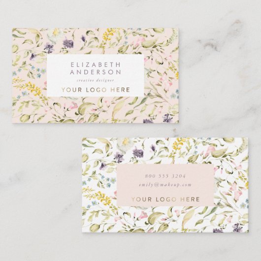 Modern Pampas Spring Wildflower Logo Cream Visitekaartje (Voorkant / Achterkant)