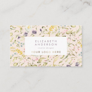 Modern Pampas Spring Wildflower Logo Cream Visitekaartje