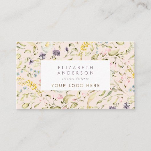 Modern Pampas Spring Wildflower Logo Cream Visitekaartje (Voorkant)