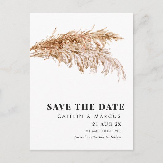 Modern Pampas Wedding Save The Date Briefkaart (Voorkant)